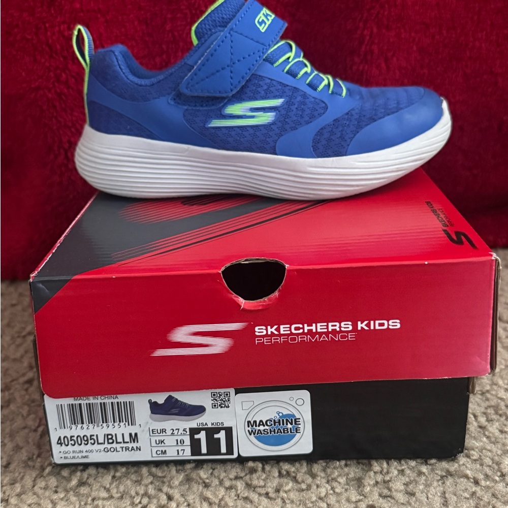Skechers Kids Blue Slip-On Athletic Sneaker with Neon Lime Accents